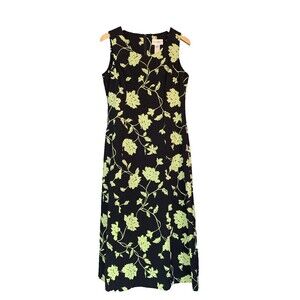 Vintage 90s Cottagecore Green Floral Maxi Dress Size 10 Fairy Whimsigoth Romance